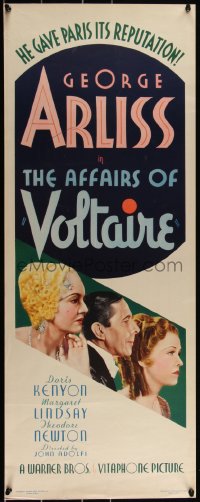 3b1179 VOLTAIRE insert 1933 Arliss as French author, Doris Kenyon & Margaret Lindsay, ultra rare!