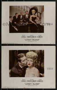 3b0682 CONEY ISLAND 2 color-glos LCs 1943 Betty Grable sings at piano, kissed by George Montgomery!