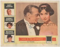 3b0534 LOVE IN THE AFTERNOON LC 1957 romantic c/u of Gary Cooper in tuxedo w/ pretty Audrey Hepburn!