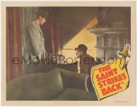 3b0586 SAINT STRIKES BACK LC 1939 detective George Sanders confronts crook kneeling on floor!