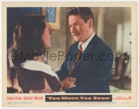 3b0611 TOO MUCH, TOO SOON LC #4 1958 Errol Flynn as John Barrymore angrily grabs Dorothy Malone!