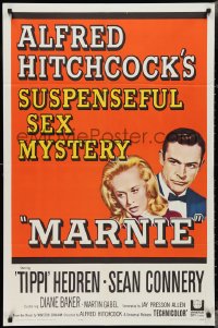 3b0323 MARNIE 1sh 1964 Sean Connery & Tippi Hedren in Hitchcock's suspenseful sex mystery!