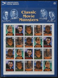 3b0749 CLASSIC MOVIE MONSTERS stamp sheet 1996 Frankenstein, Dracula, Mummy, Wolf Man, Phantom