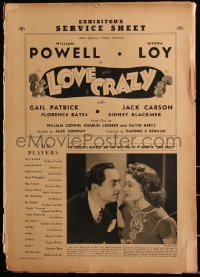 3b0114 LOVE CRAZY pressbook 1941 William Powell in drag & with pretty Myrna Loy, ultra rare!