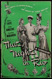 3b0150 THAT NIGHT IN RIO pressbook 1941 Carmen Miranda, Alice Faye, Don Ameche, ultra rare!
