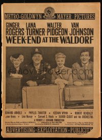 3b0163 WEEK-END AT THE WALDORF pressbook 1945 Ginger Rogers, Lana Turner, Pidgeon, Johnson, rare!