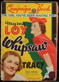 3b0165 WHIPSAW pressbook 1935 sexy jewel thief Myrna Loy, color poster images, very rare!