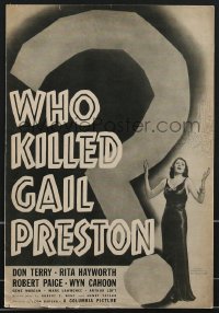 3b0166 WHO KILLED GAIL PRESTON pressbook 1938 sexy Rita Hayworth, killers prowl to jazz, ultra rare!