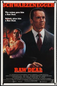 3b1731 RAW DEAL 1sh 1986 artwork of Arnold Schwarzenegger with gun & in suit by John Alvin!