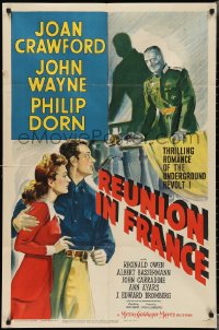 3b0346 REUNION IN FRANCE style D 1sh 1942 art of John Wayne & Joan Crawford, Jules Dassin, rare!