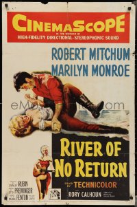 3b0348 RIVER OF NO RETURN 1sh 1954 sexy Marilyn Monroe in border art & all inset images!