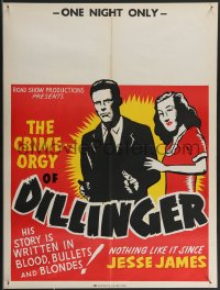 3b1280 DILLINGER 21x28 special poster R1940s bullets & blondes, 1 night only, Central Show printing!