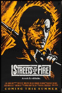 3b1753 STREETS OF FIRE advance 1sh 1984 Walter Hill, Riehm orange dayglo art, a rock & roll fable!