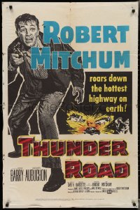 3b0375 THUNDER ROAD 1sh 1958 great artwork of moonshiner Robert Mitchum!