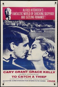 3b0376 TO CATCH A THIEF military 1sh R1960s c/u of Grace Kelly & Cary Grant, Hitchcock!