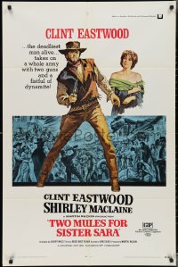 3b0380 TWO MULES FOR SISTER SARA 1sh 1970 art of gunslinger Clint Eastwood & Shirley MacLaine!