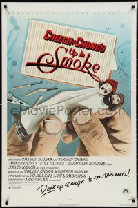 3b1767 UP IN SMOKE recalled 1sh 1978 Cheech & Chong marijuana drug classic, original tagline!