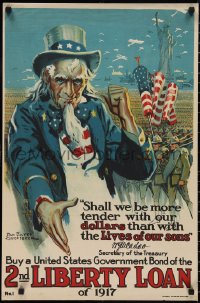 3b1343 2ND LIBERTY LOAN 20x30 WWI war poster 1917 wonderful art of Uncle Sam by Groesbeck!