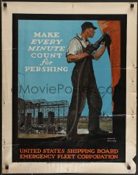 3b1290 MAKE EVERY MINUTE COUNT FOR PERSHING 22x28 WWI war poster 1917 great Treidler art of riveter!