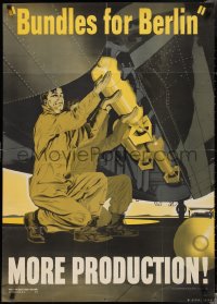 3b1340 MORE PRODUCTION 28x39 WWII war poster 1942 man securing 'Bundles for Berlin' bombs!