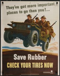3b1293 SAVE RUBBER CHECK YOUR TIRES NOW 22x28 WWII war poster 1942 art of soldiers in jeep!