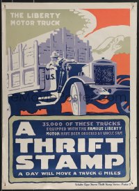 3b1295 THRIFT STAMP 21x29 WWI war poster 1917 great art of The Liberty Motor Truck, ultra rare!