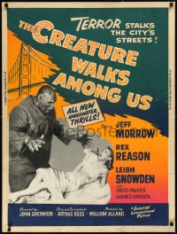3d1232 CREATURE WALKS AMONG US 30x40 1956 different image of monster attacking girl, ultra rare!