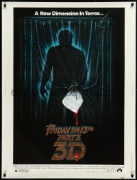 3d1238 FRIDAY THE 13th PART 3 - 3D 30x40 1982 art of Jason stabbing through shower, ultra rare!