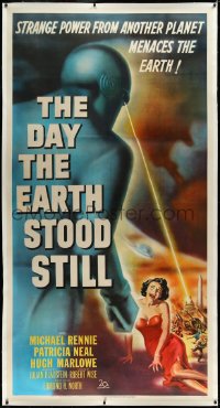 3d0013 DAY THE EARTH STOOD STILL linen 3sh 1951 classic art of Gort with Patricia Neal, ultra rare!