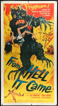 3d0016 FROM HELL IT CAME linen 3sh 1957 classic artwork of wacky tree monster holding sexy girl!