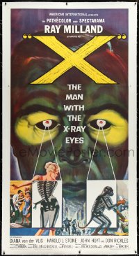 3d0027 X: THE MAN WITH THE X-RAY EYES linen 3sh 1963 Ray Milland strips souls & bodies, cool art!