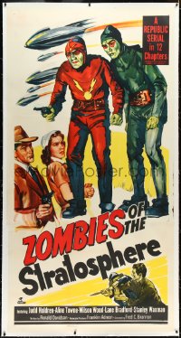 3d0029 ZOMBIES OF THE STRATOSPHERE linen 3sh 1952 cool art of aliens with guns including Leonard Nimoy!