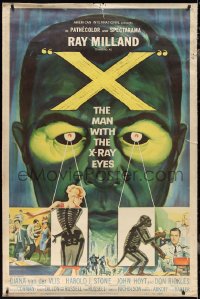 3d0363 X: THE MAN WITH THE X-RAY EYES 40x60 1963 Ray Milland strips souls & bodies, cool art!
