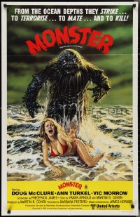3d0418 HUMANOIDS FROM THE DEEP Aust 1sh 1980 classic art of Monster over sexy girl on beach!