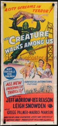 3d0426 CREATURE WALKS AMONG US Aust daybill 1956 art of monster attacking by Golden Gate Bridge!