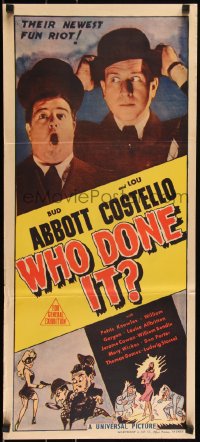 3d0438 WHO DONE IT Aust daybill 1942 great different image & art of wacky Bud Abbott & Lou Costello!