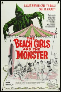 3d0481 BEACH GIRLS & THE MONSTER 1sh 1965 classic schlocky grade-Z movie, music by Frank Sinatra Jr