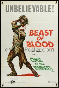 3d0482 BEAST OF BLOOD/CURSE OF THE VAMPIRES 1sh 1971 Copeland art of zombie holding its severed head