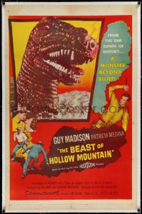 3d0107 BEAST OF HOLLOW MOUNTAIN linen 1sh 1956 Willis O'Brien story, dinosaur monster beyond belief!