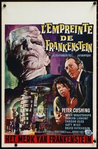 3d1594 EVIL OF FRANKENSTEIN Belgian 1964 Peter Cushing, best different monster artwork!