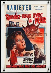 3d0302 NIGHT OF THE DEMON linen Belgian 1957 Jacques Tourneur, different art, Curse of the Demon!