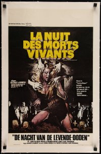 3d0303 NIGHT OF THE LIVING DEAD linen Belgian 1974 George Romero classic, different Landi zombie art!