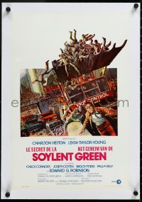 3d0306 SOYLENT GREEN linen Belgian 1974 Solie art of Charlton Heston trying to escape riot control!