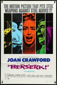 3d0484 BERSERK 1sh 1967 crazy Joan Crawford, sexy Diana Dors, pits steel weapons vs steel nerves!