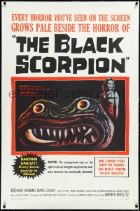 3d0111 BLACK SCORPION linen 1sh 1957 art of wacky creature looking more laughable than horrible!