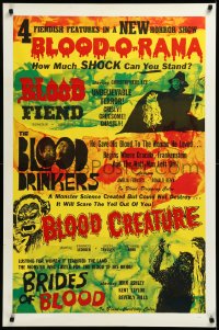 3d0494 BLOOD-O-RAMA 1sh 1960s Blood Fiend, Blood Drinkers & bloody art from horror quad-bill!