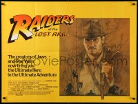 3d1256 RAIDERS OF THE LOST ARK British quad 1981 art of adventurer Harrison Ford by Richard Amsel!