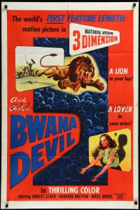 3d0499 BWANA DEVIL 1sh 1953 Robert Stack, Arch Oboloer, filmed in Natural Vision!