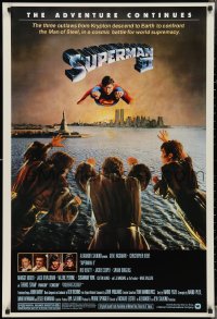 3d1624 SUPERMAN II 27x40 commercial poster 2006 Christopher Reeve & villains flying over New York City!