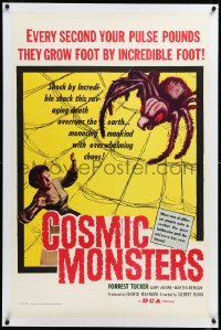 3d0120 COSMIC MONSTERS linen 1sh 1958 cool art of giant spider with terrified woman in its web!